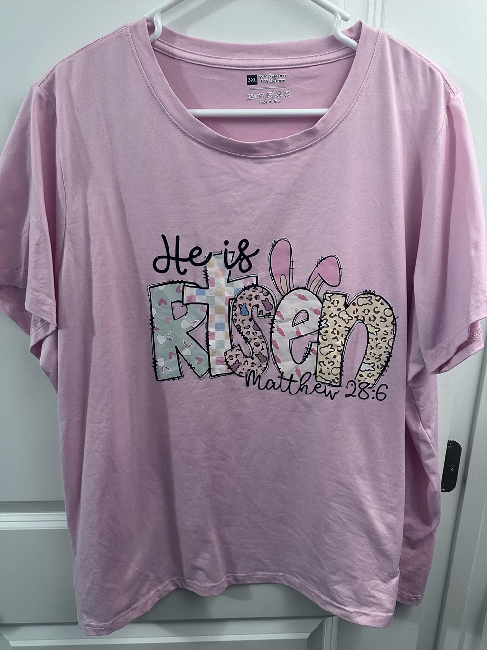 He Is Risen Pink Graphic Women’s 3X T-Shirt - Matthew 28:6